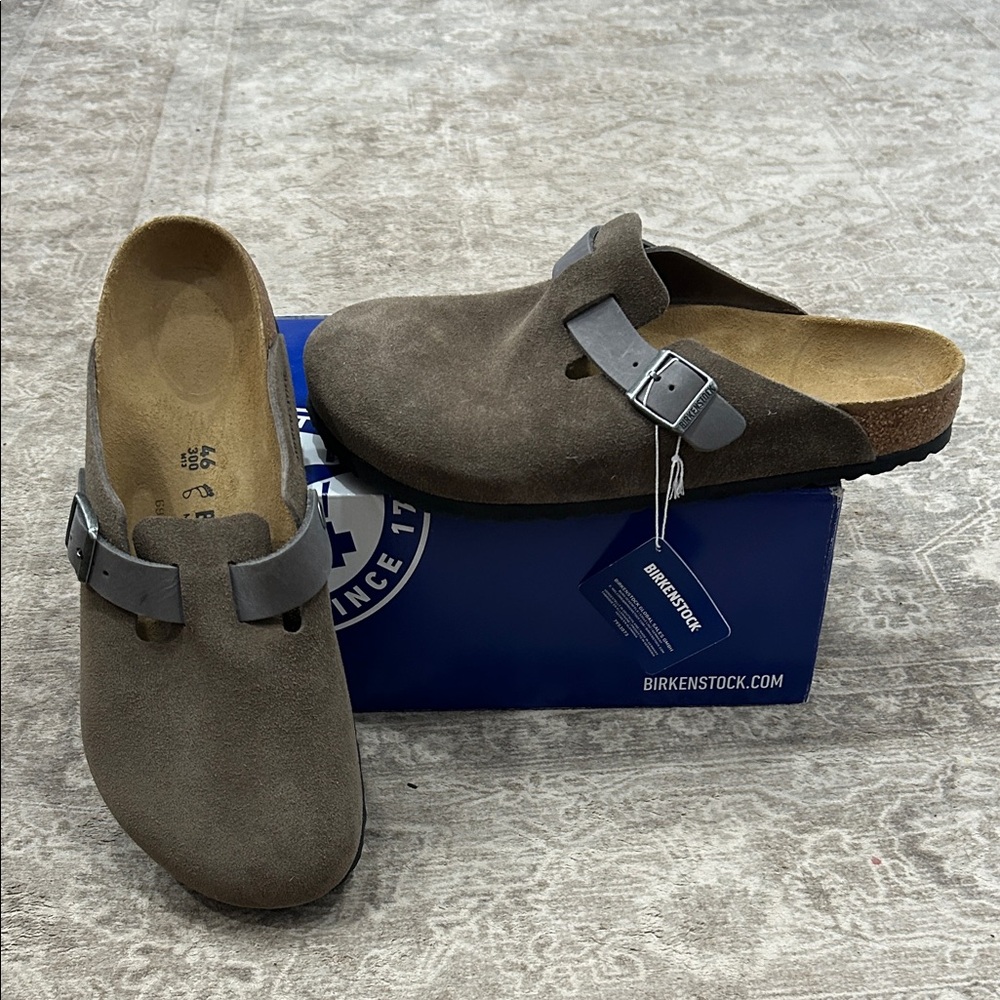 Birkenstock Men's Taupe Boston Suede Slip-Ons